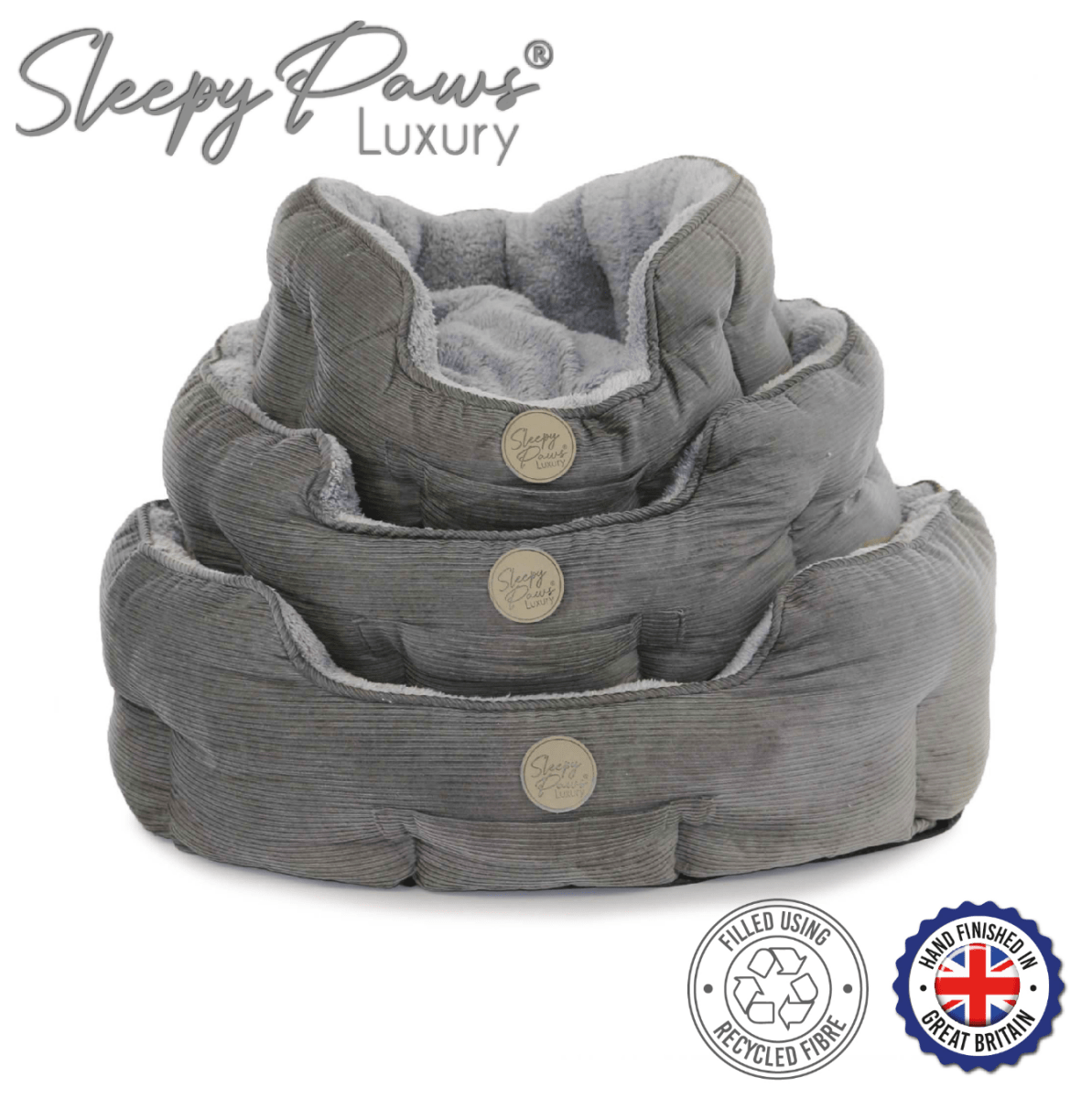 Ancol Sleepy Paws Grey Cord Oval Bed - Kibble UK - My Online Pet Store