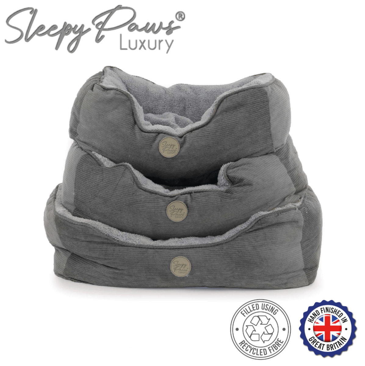 Ancol Sleepy Paws Grey Cord Square Bed - Kibble UK - My Online Pet Store
