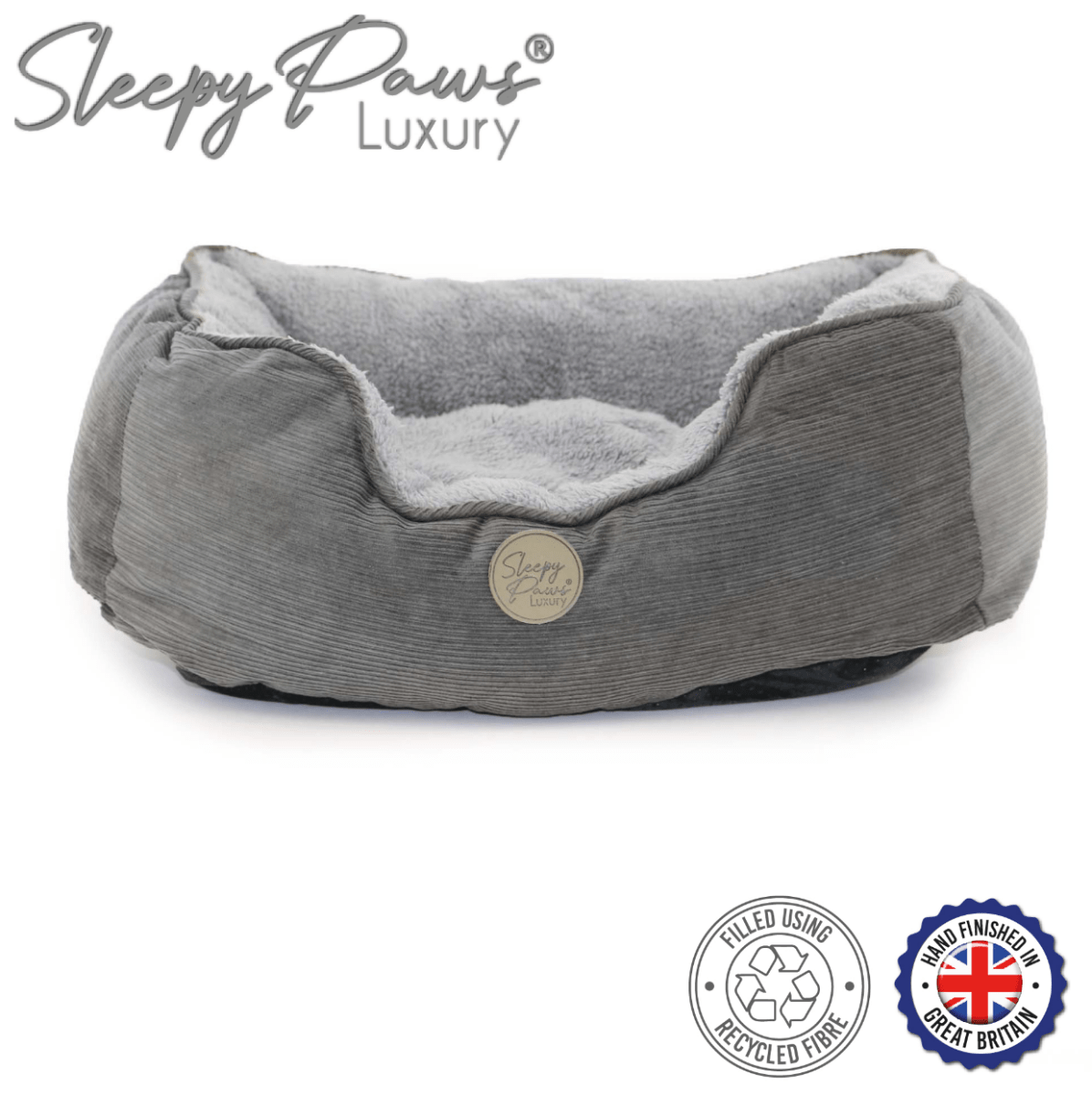 Ancol Sleepy Paws Grey Cord Square Bed - Kibble UK - My Online Pet Store
