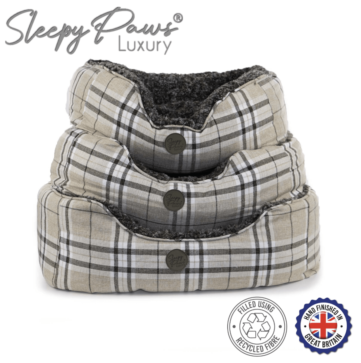 Ancol Sleepy Paws Oatmeal & Check Square Bed - Kibble UK - My Online Pet Store