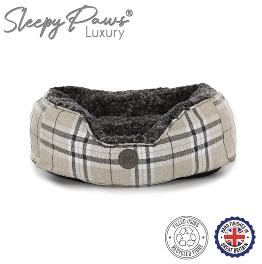 Ancol Sleepy Paws Oatmeal & Check Square Bed - Kibble UK - My Online Pet Store