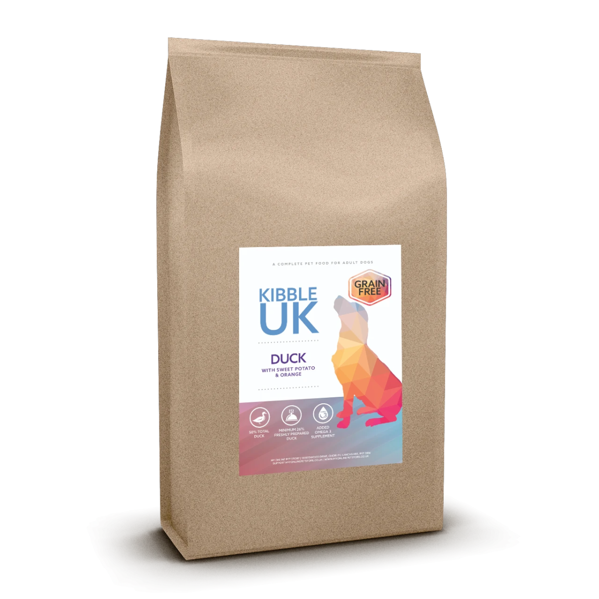 Grain Free Adult Dog Food - Duck with Sweet Potato & Orange - Kibble UK - My Online Pet Store