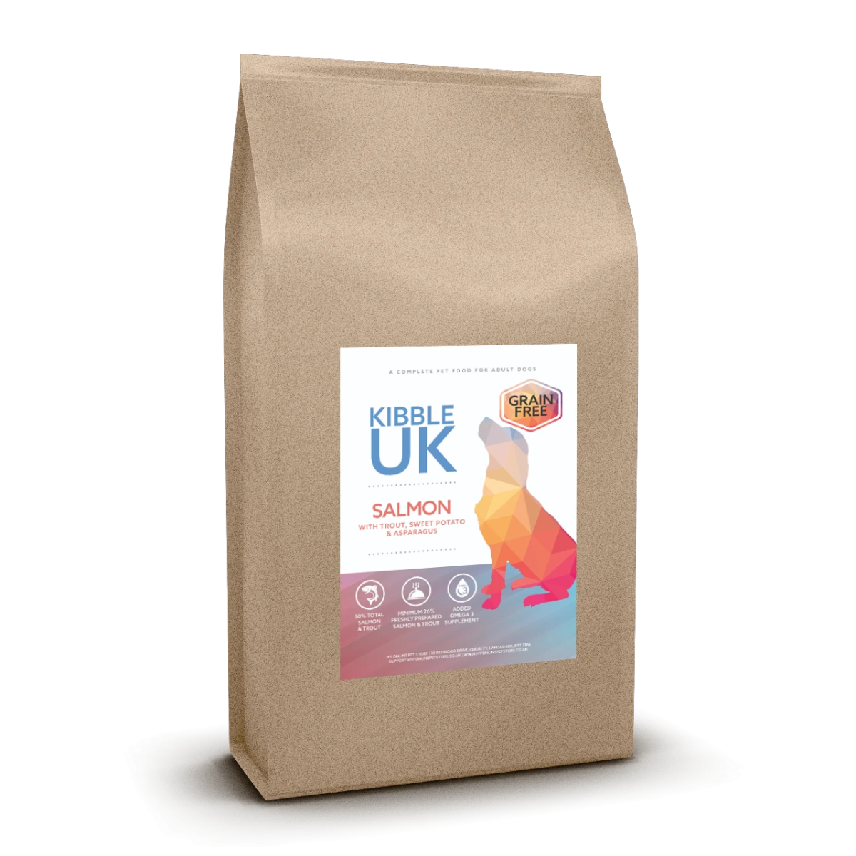 Grain Free Adult Dog Food - Salmon with Trout, Sweet Potato & Asparagus - Kibble UK - My Online Pet Store