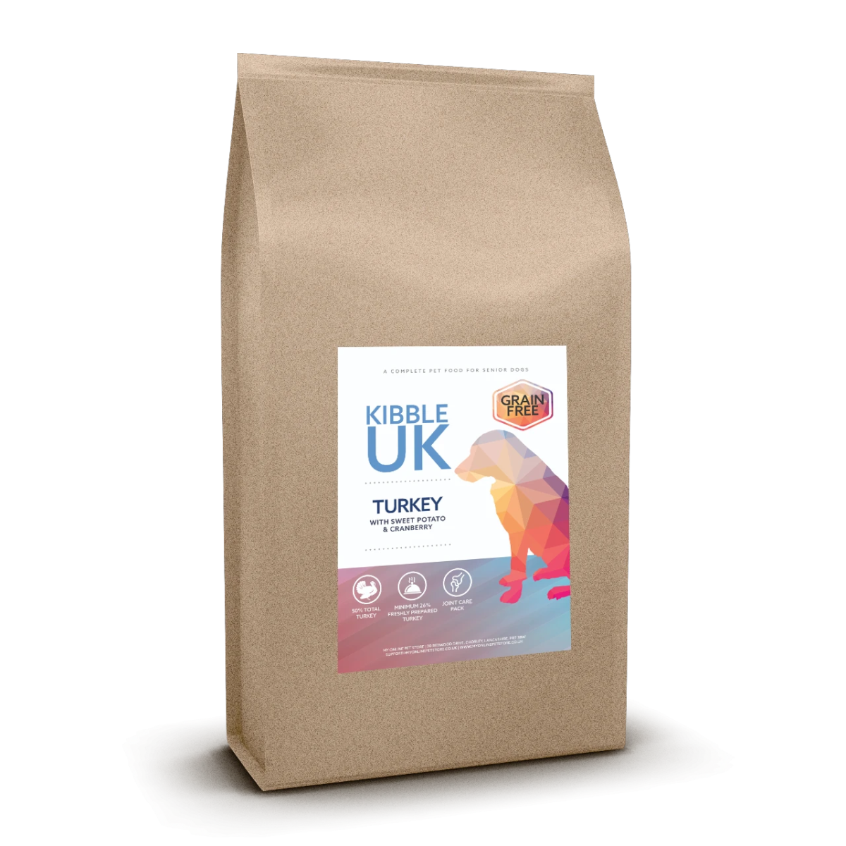 Grain Free Senior Dog Dog Food - Turkey with Sweet Potato & Cranberry - Kibble UK - My Online Pet Store