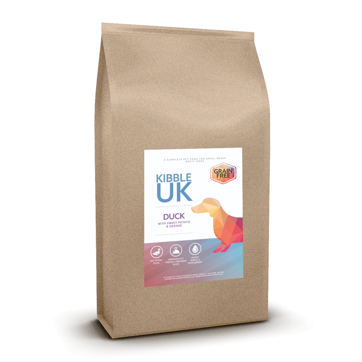 Grain Free Small Breed Dog Food - Duck with Sweet Potato & Orange - Kibble UK - My Online Pet Store
