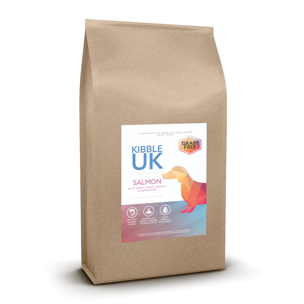 Grain Free Small Breed Dog Food - Salmon with Trout, Sweet Potato & Asparagus - Kibble UK - My Online Pet Store