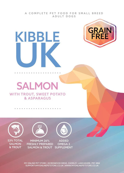 Grain Free Small Breed Dog Food - Salmon with Trout, Sweet Potato & Asparagus - Kibble UK - My Online Pet Store