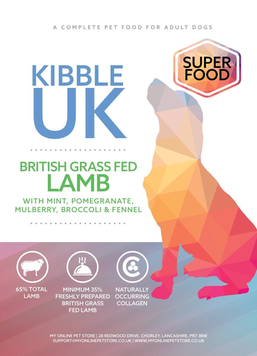 Superfood 65 ® Dog Food - British Grass Fed Lamb with Mint, Pomegranate, Mulberry, Broccoli & Fennel - Kibble UK - My Online Pet Store