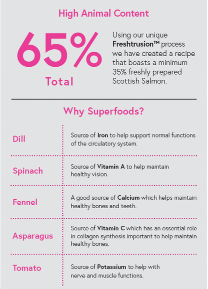 Superfood 65 ® Senior Dog Food - Scottish Salmon with Dill, Spinach, Fennel, Asparagus & Tomato - Kibble UK - My Online Pet Store