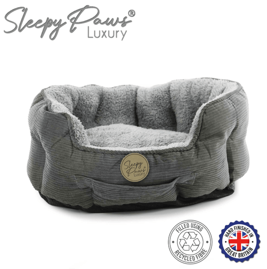 Ancol Sleepy Paws Grey Cord Oval Bed - Kibble UK - My Online Pet Store