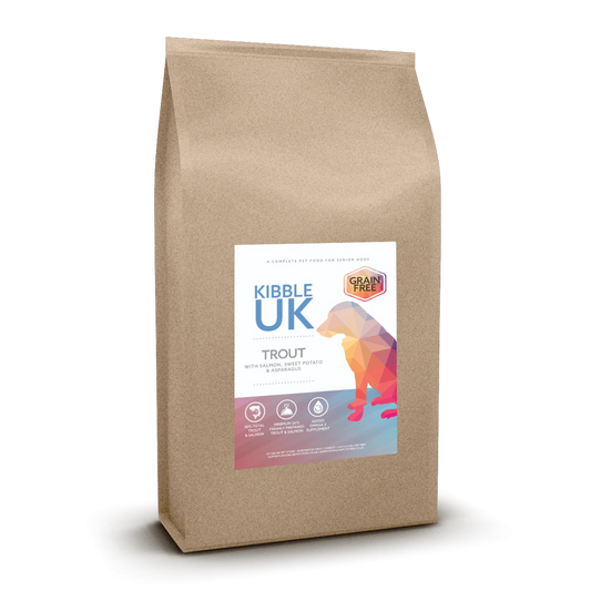 Grain Free Senior Dog Food - Trout with Salmon, Sweet Potato & Asparagus - Kibble UK - My Online Pet Store